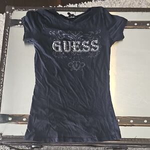 Guess Black Tee with Sparkling Logo Medium
